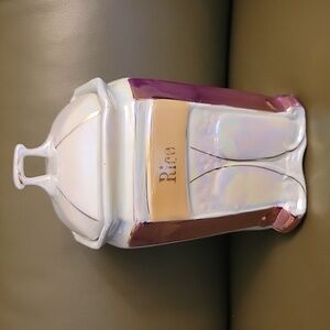 Vtg Art Deco White Block Rice Lusterware Canister